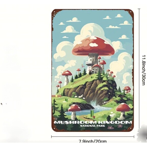 Mario Mushroom kingdom metal poster game room wall decor - Picture 2 of 3